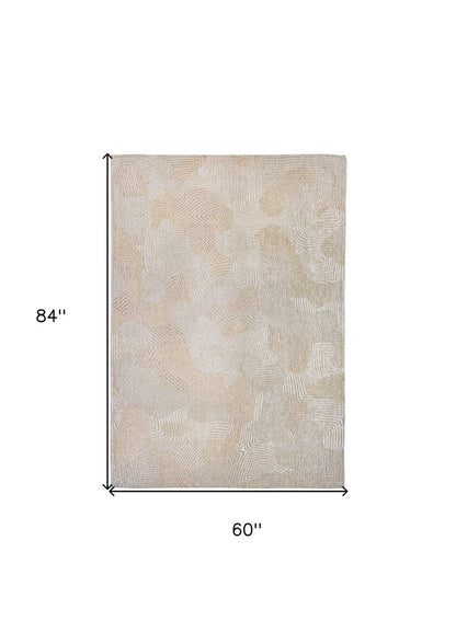 6' X 8' Beige and White Abstract Non Skid Area Rug