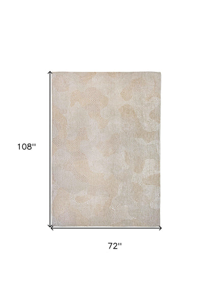 7' X 9' Beige and White Abstract Non Skid Area Rug