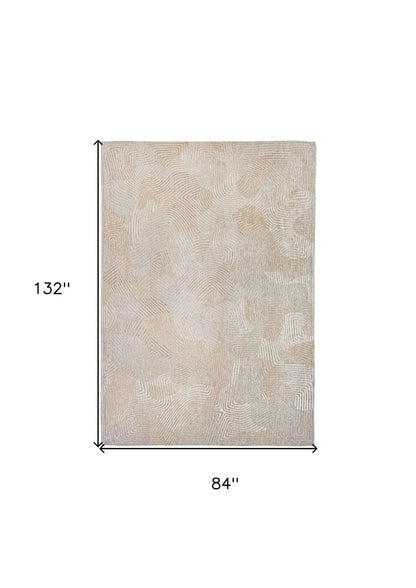 8' X 11' Beige and White Abstract Non Skid Area Rug