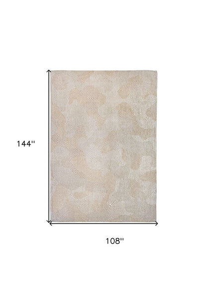 9' X 13' Beige and White Abstract Non Skid Area Rug