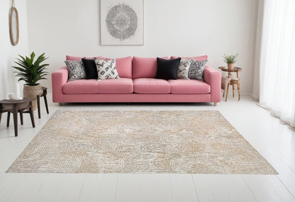 9' X 13' Beige and White Abstract Non Skid Area Rug