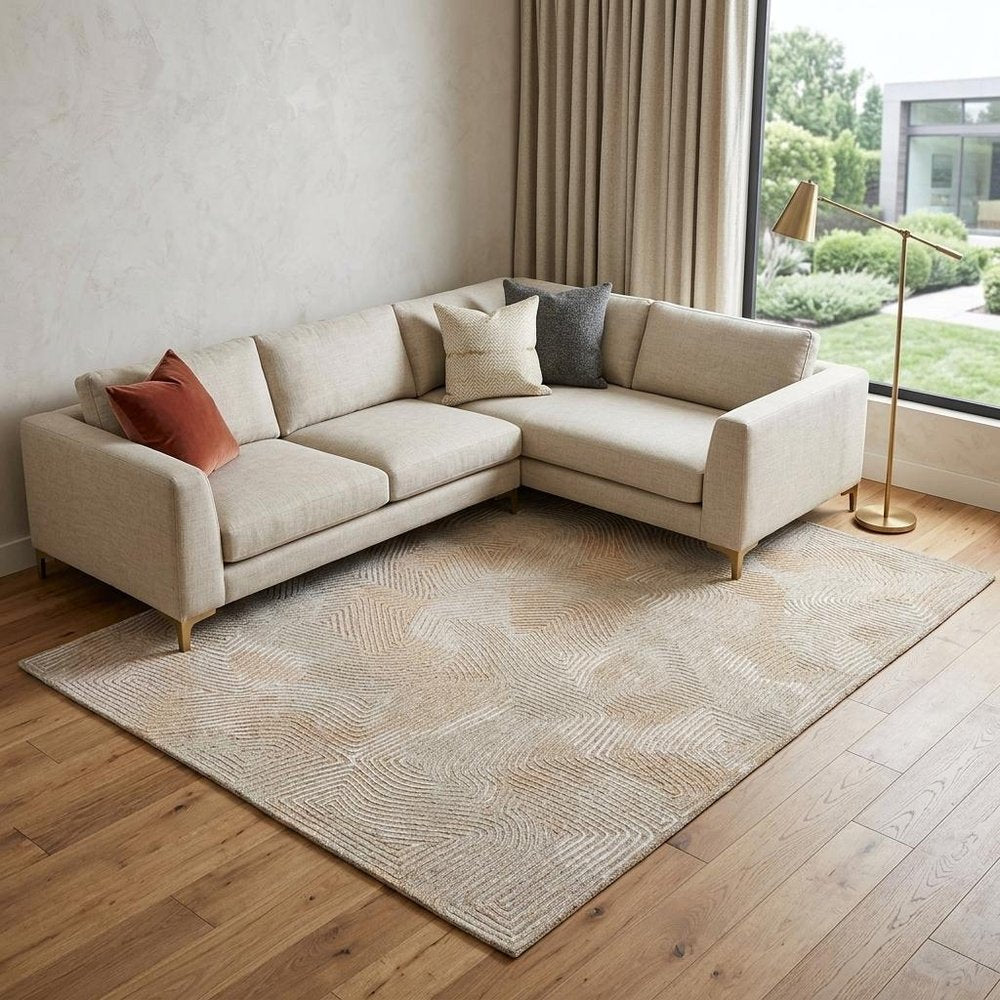 9' X 13' Beige and White Abstract Non Skid Area Rug
