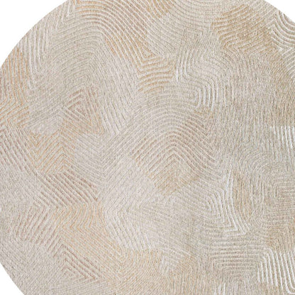 5' Beige and White Round Abstract Non Skid Area Rug