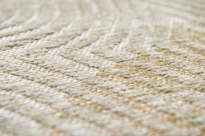5' Beige and White Round Abstract Non Skid Area Rug