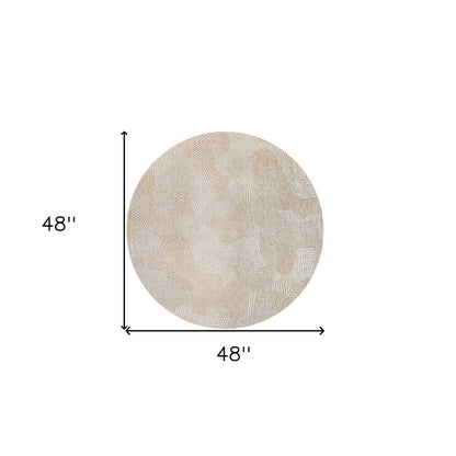 5' Beige and White Round Abstract Non Skid Area Rug