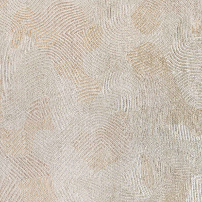 5' Beige and White Round Abstract Non Skid Area Rug