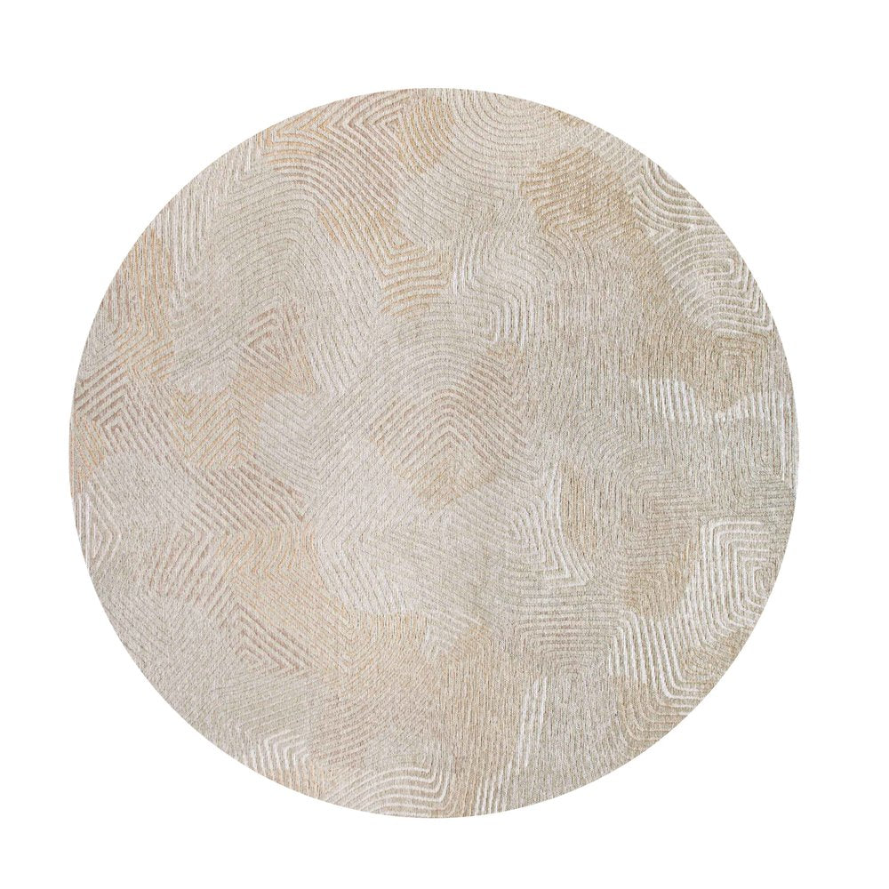 5' Beige and White Round Abstract Non Skid Area Rug