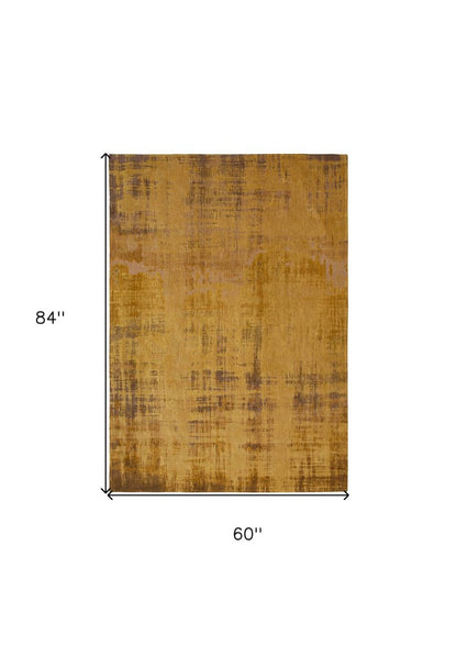 6' X 8' Yellow and Brown Abstract Non Skid Area Rug