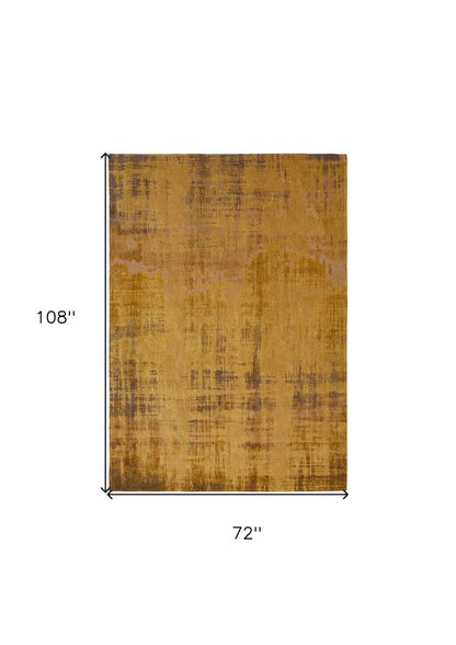 7' X 9' Yellow and Brown Abstract Non Skid Area Rug