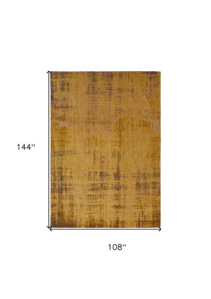 9' X 13' Yellow and Brown Abstract Non Skid Area Rug