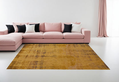 9' X 13' Yellow and Brown Abstract Non Skid Area Rug