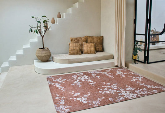 8' X 11' Red and White Oriental Non Skid Area Rug