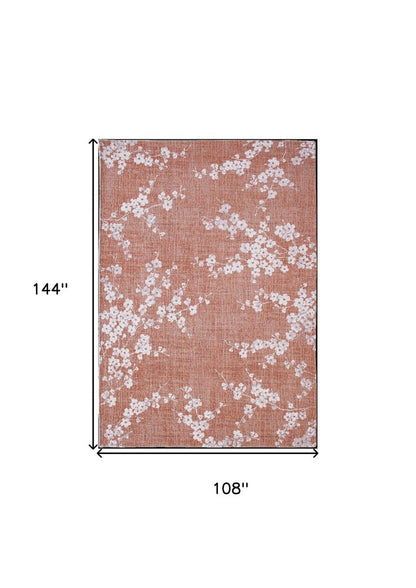 8' X 11' Red and White Oriental Non Skid Area Rug