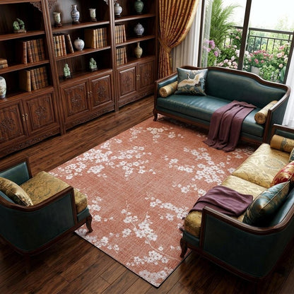 8' X 11' Red and White Oriental Non Skid Area Rug