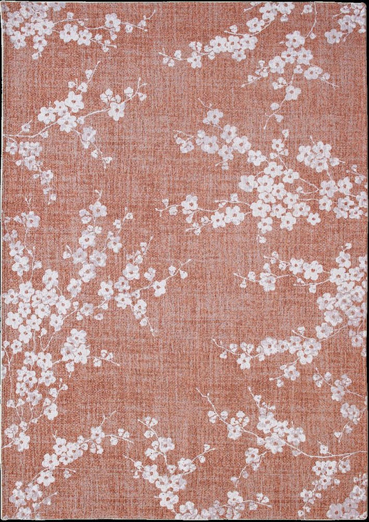 8' Red and White Round Oriental Non Skid Area Rug