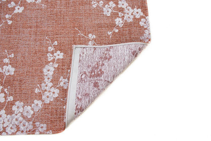 8' Red and White Round Oriental Non Skid Area Rug