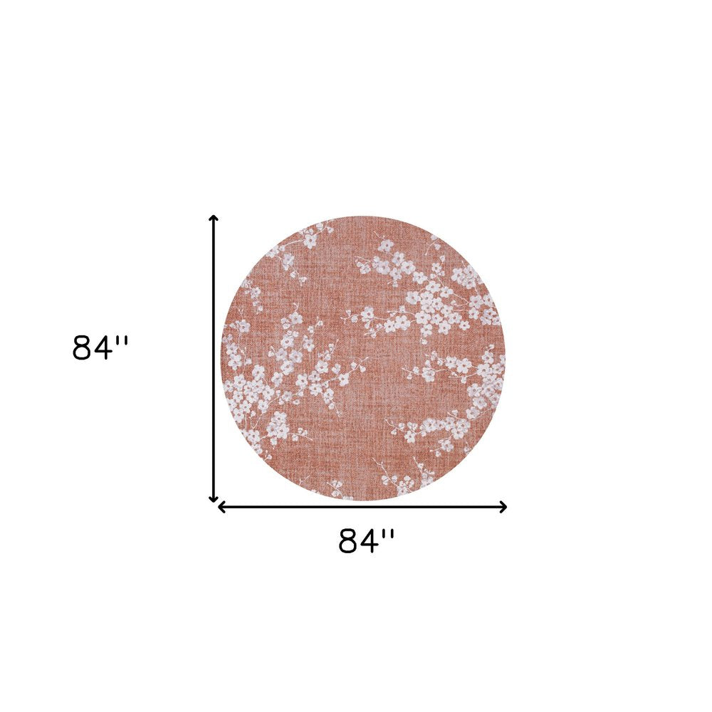 8' Red and White Round Oriental Non Skid Area Rug