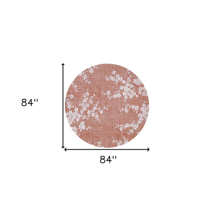 8' Red and White Round Oriental Non Skid Area Rug