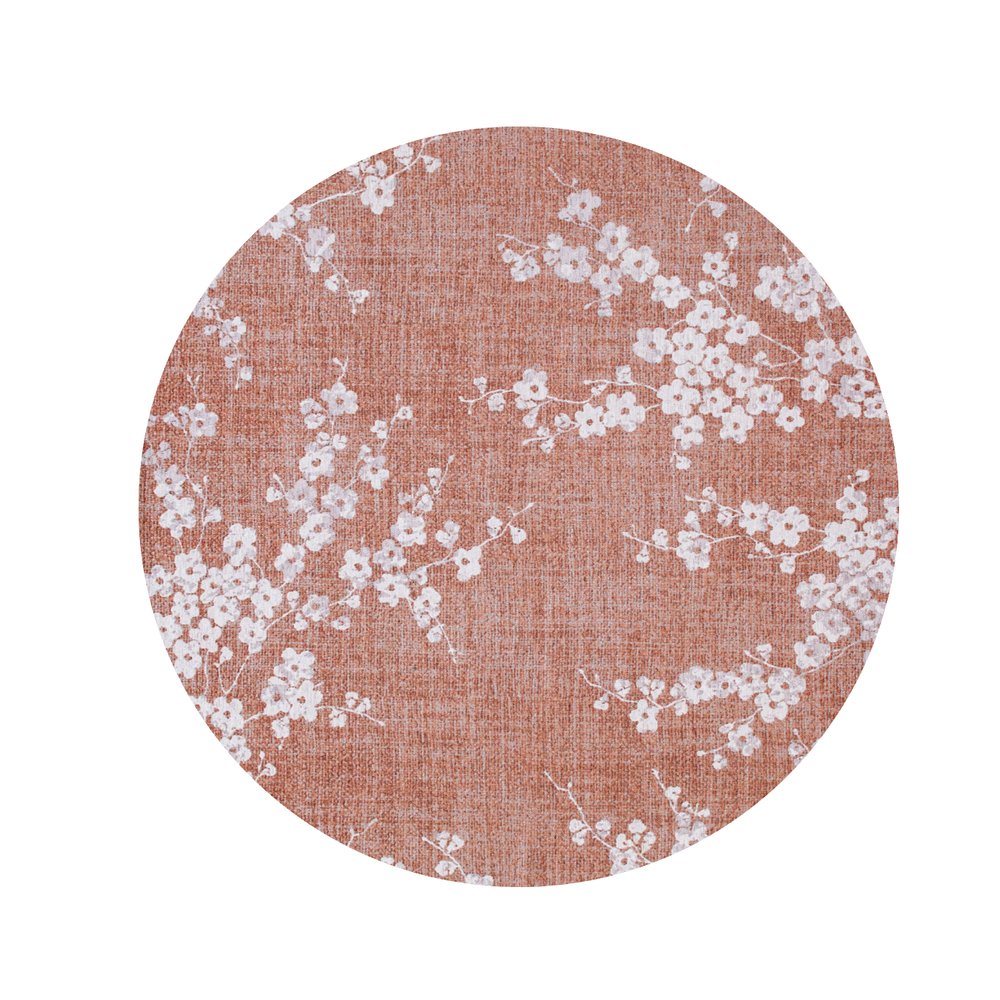 8' Red and White Round Oriental Non Skid Area Rug