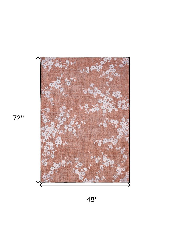 5' X 7' Red and White Oriental Non Skid Area Rug