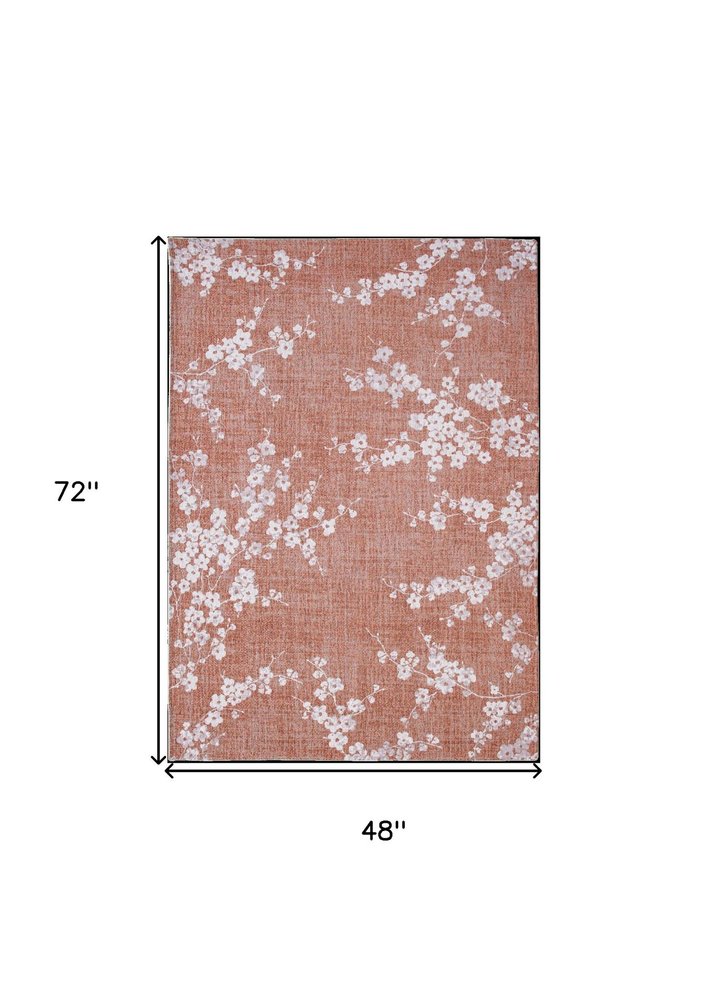 5' X 7' Red and White Oriental Non Skid Area Rug