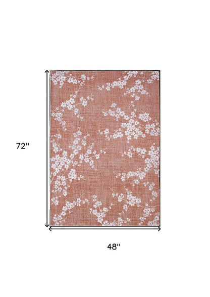 5' X 7' Red and White Oriental Non Skid Area Rug