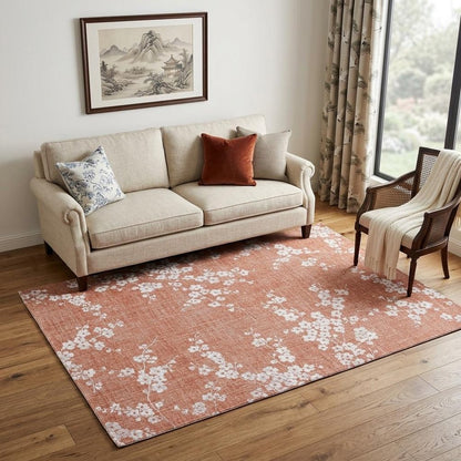 5' X 7' Red and White Oriental Non Skid Area Rug