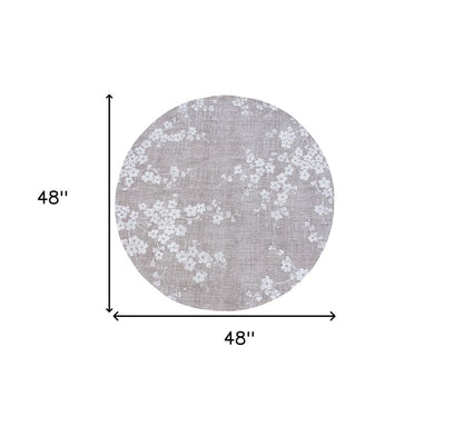 5' Gray and White Round Oriental Non Skid Area Rug