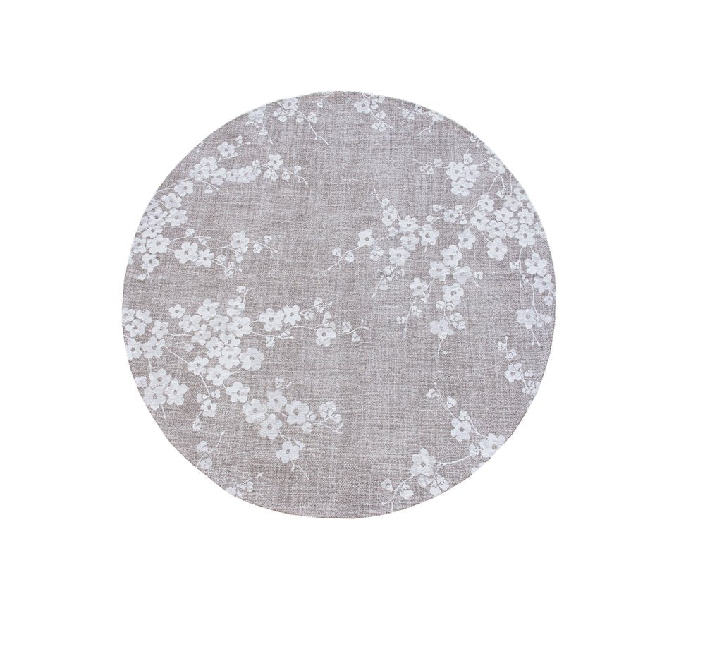 5' Gray and White Round Oriental Non Skid Area Rug