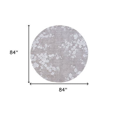 8' Gray and White Round Oriental Non Skid Area Rug