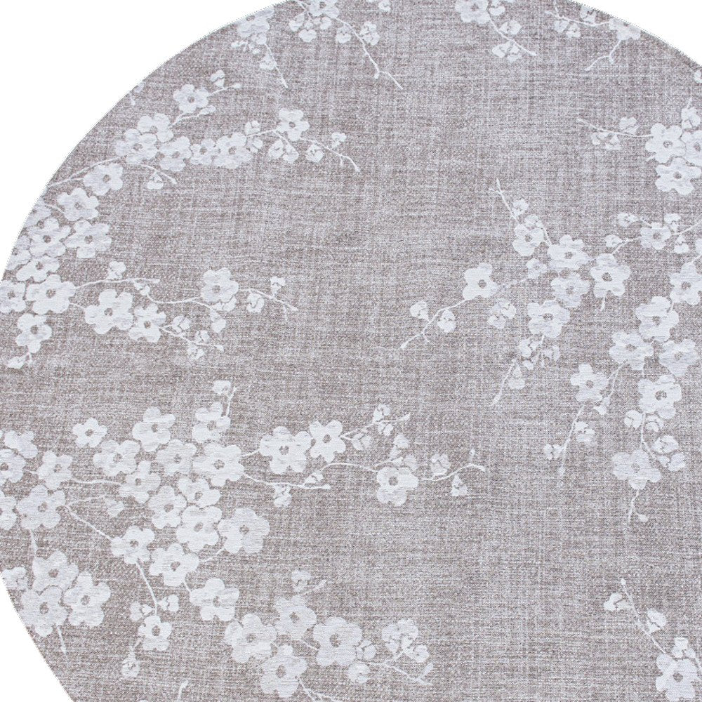 8' Gray and White Round Oriental Non Skid Area Rug