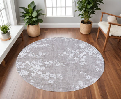 8' Gray and White Round Oriental Non Skid Area Rug