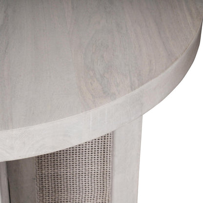 22" Natural Solid Wood And Rattan Round End Table