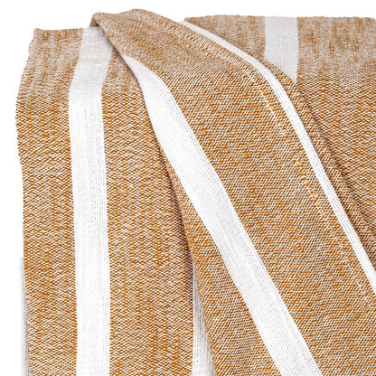 50" X 60" Gold and Ivory Woven Cotton Striped Throw Blanket with Tassels