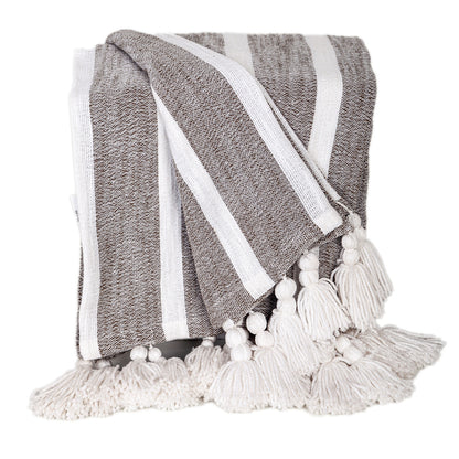 50" X 60" Charcoal Woven Cotton Striped Throw Blanket with Tassels