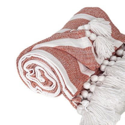 50" X 60" Rust Woven Cotton Striped Throw Blanket with Tassels