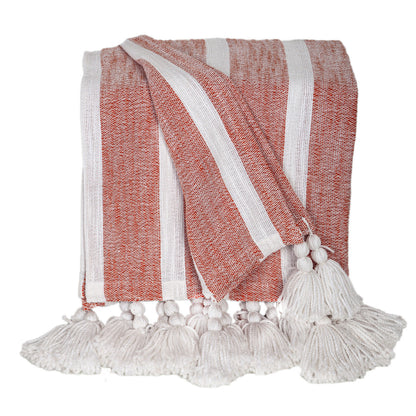 50" X 60" Rust Woven Cotton Striped Throw Blanket with Tassels