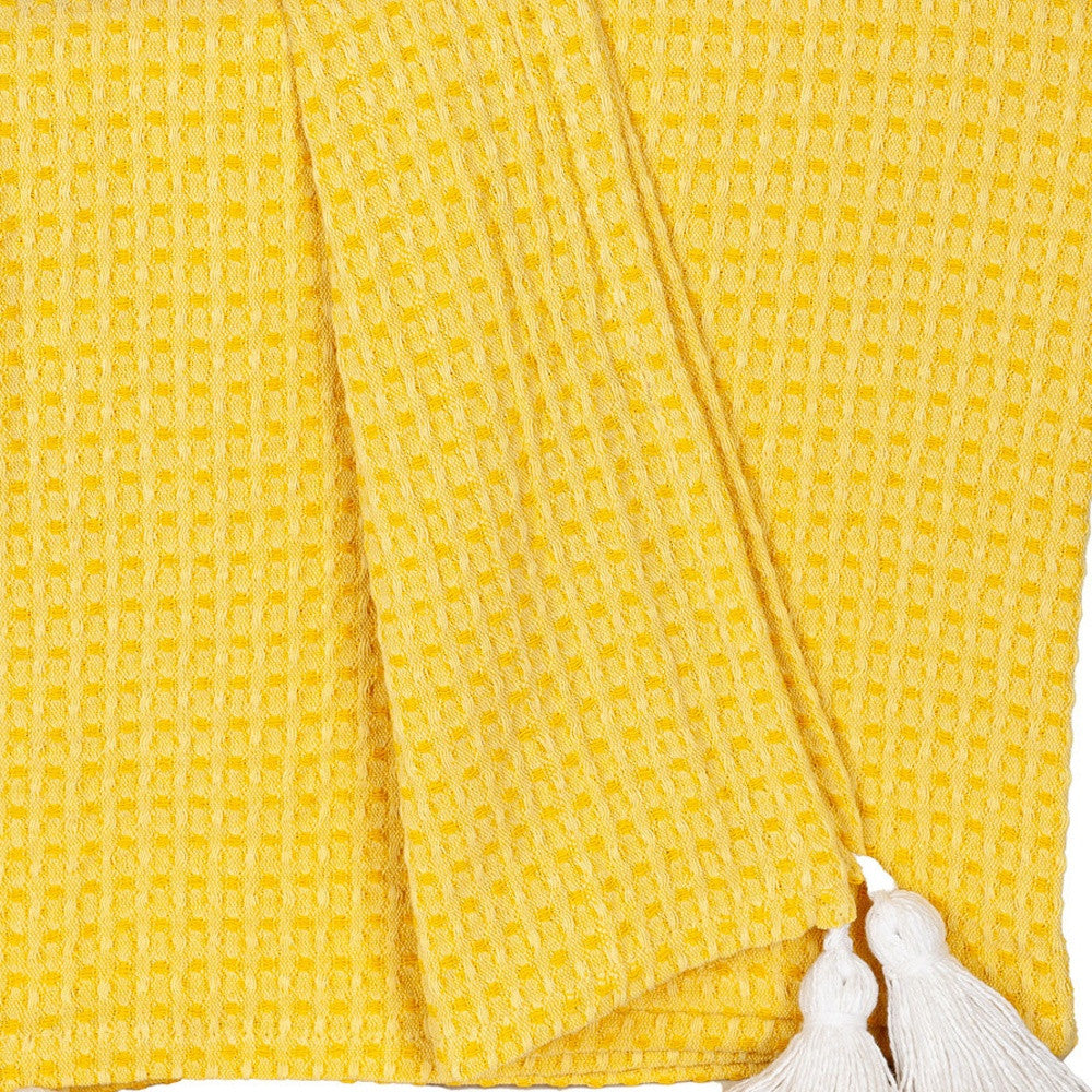 50" X 60" Yellow Woven Cotton Throw Blanket with Tassels