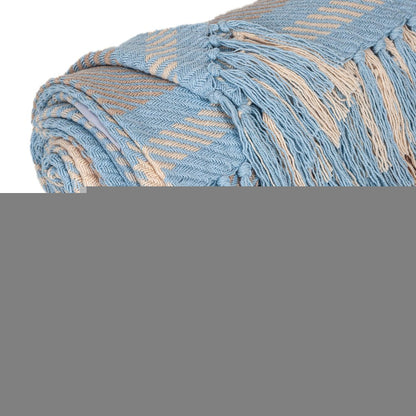 50" X 60" Blue Gray and Beige Woven Cotton Plaid Throw Blanket with Fringe