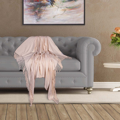 50" X 60" Cream Woven Cotton Herringbone Throw Blanket with Fringe