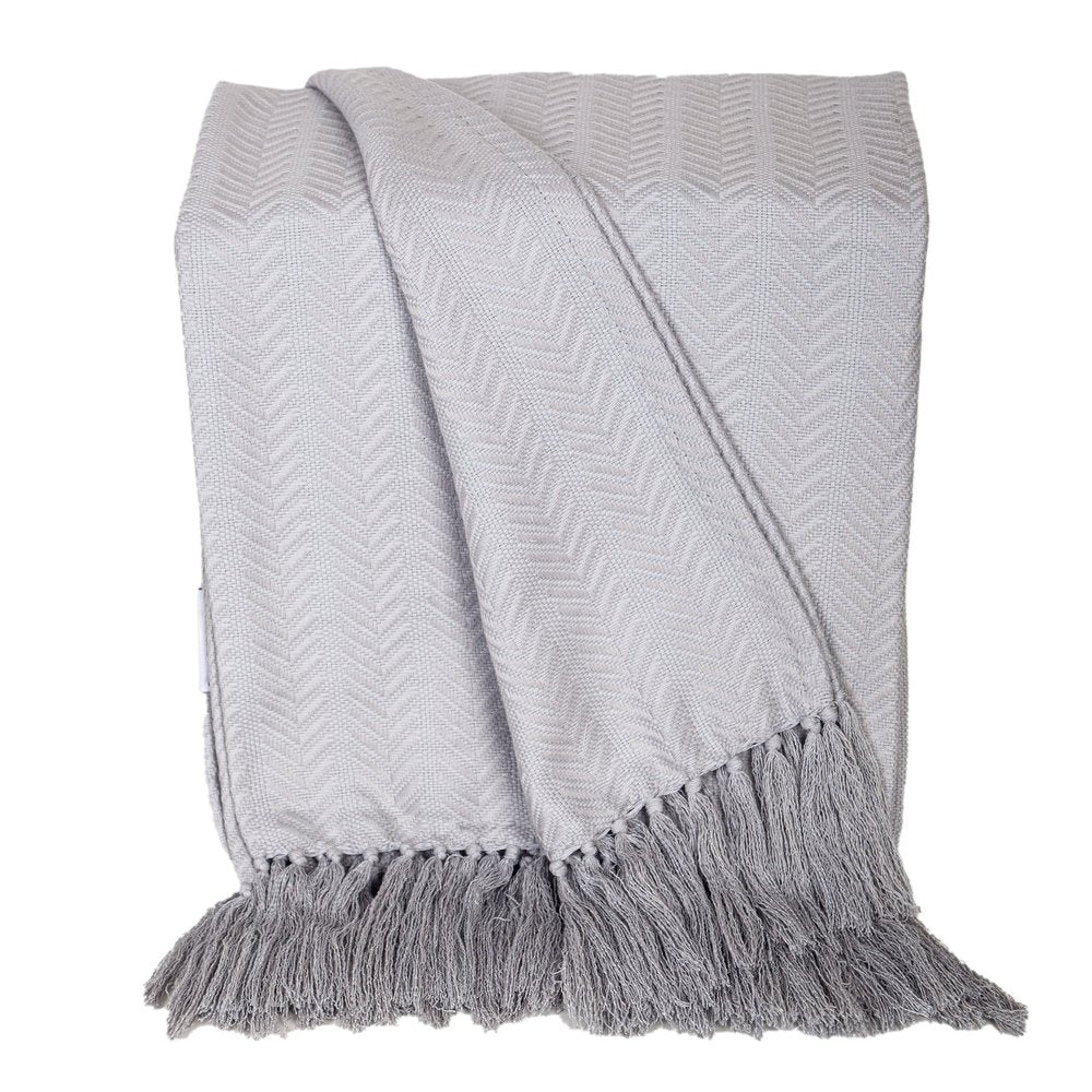 50" X 60" Gray Woven Cotton Herringbone Throw Blanket with Fringe
