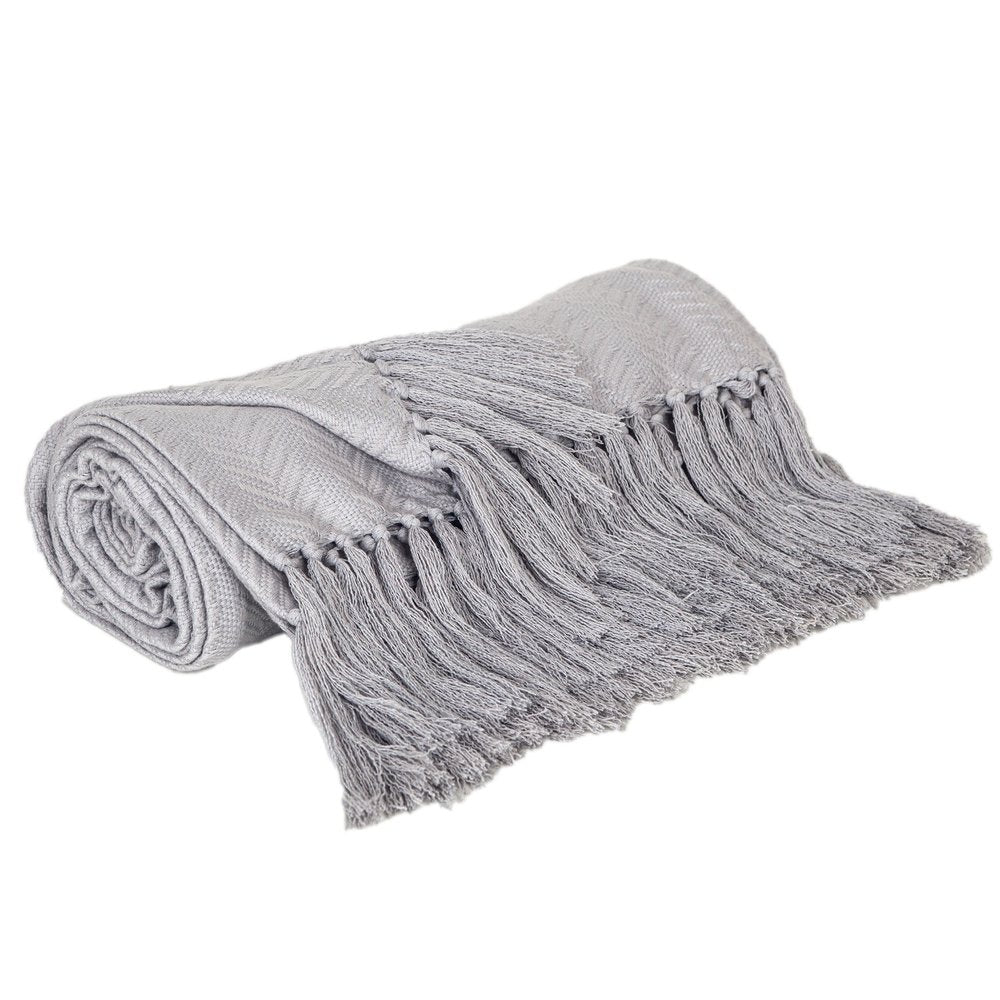 50" X 60" Gray Woven Cotton Herringbone Throw Blanket with Fringe