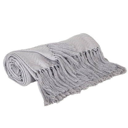 50" X 60" Gray Woven Cotton Herringbone Throw Blanket with Fringe