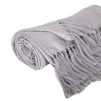 50" X 60" Gray Woven Cotton Herringbone Throw Blanket with Fringe