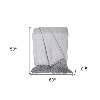 50" X 60" Gray Woven Cotton Herringbone Throw Blanket with Fringe