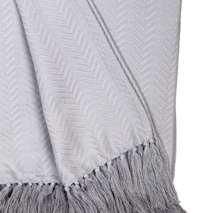 50" X 60" Gray Woven Cotton Herringbone Throw Blanket with Fringe