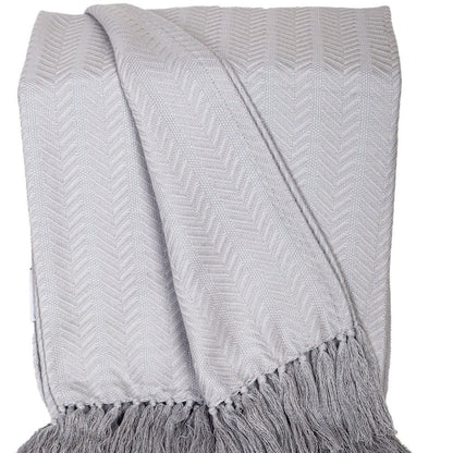 50" X 60" Gray Woven Cotton Herringbone Throw Blanket with Fringe