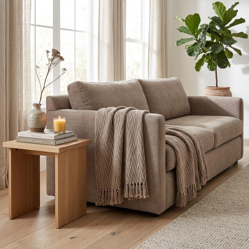 52" X 67" Brown Woven Cotton Chevron Throw Blanket with Fringe