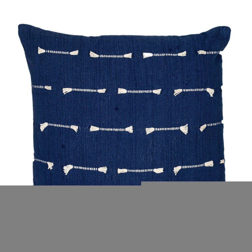18" Dark Blue Striped Cotton Throw Pillow With Texture