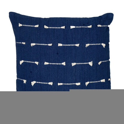 18" Dark Blue Striped Cotton Throw Pillow With Texture